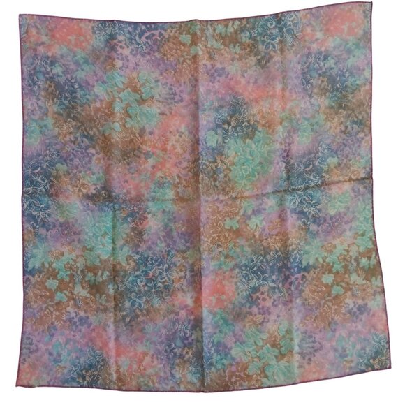 Vintage Floral Scarf With Pastel Blumenmuster Square Wrap 21x20" Boho Hippy 70's - Picture 1 of 3
